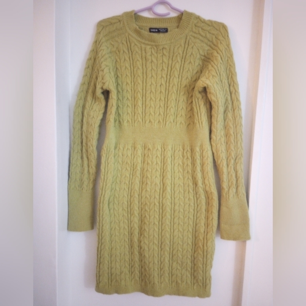 Green Cable Knit Long Sleeve Sweater Dress Size Medium